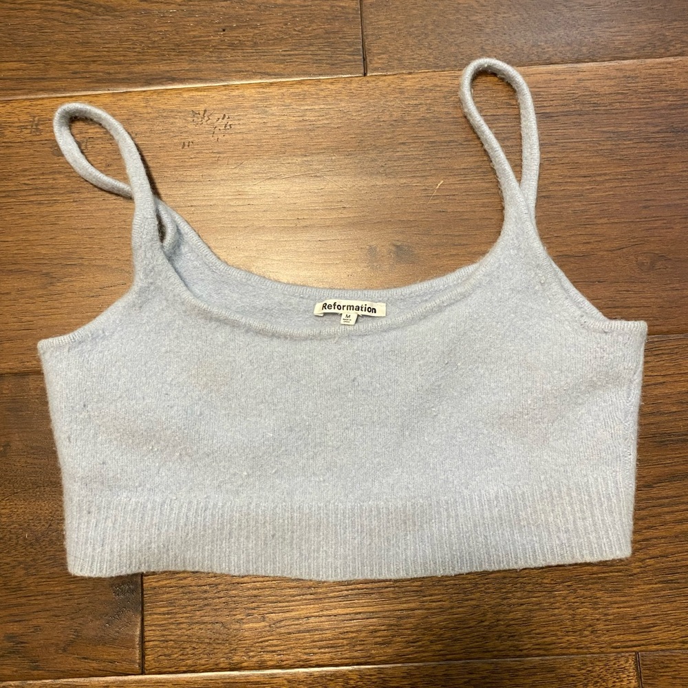 Reformation baby blue spaghetti strap crop top, size medium